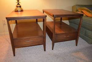 lot 38 image: Pair of Mid- Century End Tables Includes Padded Covers