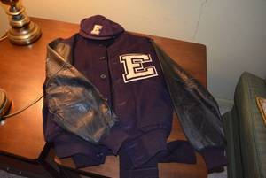 lot 40 image: Vintage Letter Jacket, Sweater and Hat from Evansville, IN, see pictures