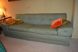 lot 41 image: Vintage Couch and Velvet Throw Pillows