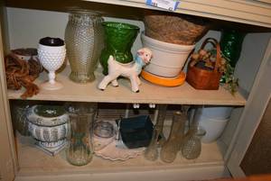lot 43 image: Contents of Cabinet Includes Hobnail Goblet and Vases