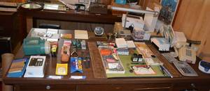 lot 68 image: Contents on Desk Only Vintage Desk Lamp, Office Supplies as shown