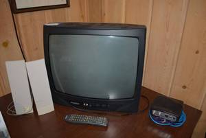 lot 75 image: Sylvania TV Model SRT2319, Motorola Ethernet Adapter, Infinity Speaker Set