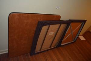 lot 93 image: 2 Vintage Card Tables with Covers, Brown Folding Table (3 Total)