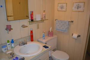lot 96 image: Remaining Bathroom Contents Decorations, Wig and Case, Linens and More
