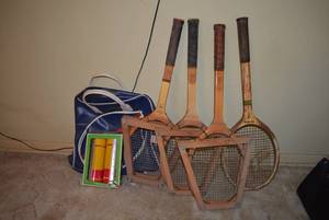 lot 116 image: Vintage Wilson Tennis Rackets, Tennis Bag and 2 Cans Unopened Wilson Tennis Balls