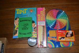 lot 152 image: Vintage Games Tip-It, Magnetic Tic-Tac-Toe, High Roller, Rummy-O, Planet of the Apes Puzzle and Spin-A-Roo