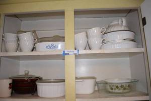 lot 181 image: Corningware Corn Flower Baking Pans with Lids, Pyrex Spring Blossom, Tea Pot and Mug Set