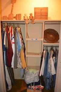 lot 190 image: Contents of Closet Mens Clothes, Handmade Wood Items