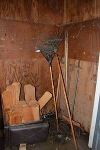 lot 280 image: Contents of Shed Racks, Hole Digger, Boards, Exercise Ball and More