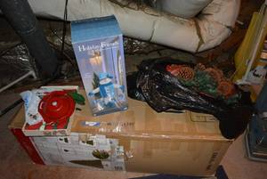 lot 208 image: Christmas Decorations Wreath, Pre-Lit Hartford Tree, Singing Holiday Snowman and More