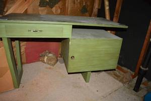 lot 216 image: Mid-Century Green Desk and Contents