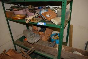 lot 295 image: Bottom 3 Shelves of Green Rack Misc. Tools