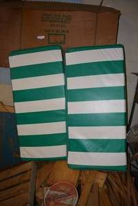 lot 296 image: Vinyl Green and White Stripe Cushions