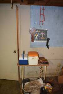 lot 300 image: Contents as shown Small Coolers, Work Table, Fire Ant Killer, Stak-N-Tie, Rope
