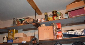 lot 313 image: Contents of 2 Shelves Mineral Spirits, Oil Filters, PaintStain, see pictures