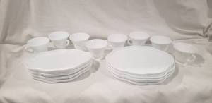 lot 219 image: 8 Place setting Milk Glass Luncheon Set, Grapevine Design