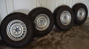 lot 3 image: Set of 4 VancoFourSeason Tires for Truck or SUV size LT 24575 R 16 Six hole wheel