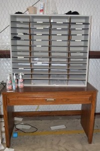 lot 111 image: Wooden Desk with Dividers and PaperMail Organizer
