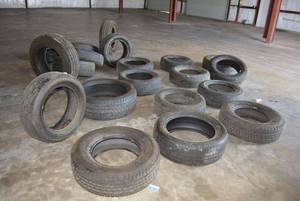 lot 109 image: Lot of Used Tires, see pictures 2 50% treads and several low profile (See new pics for tire depth)