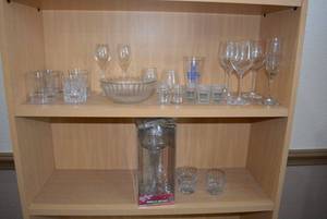 lot 47 image: Drinking Glasses Including Crown Royale, Lead Crystal and Molded Leg Lamp Glass From A Christmas Story still in box