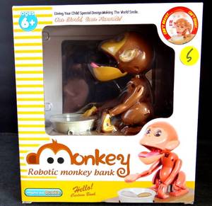 lot 5 image: Monkey Stealing Money Box Coin Bank,Robotic Munching Toys Saving Bank - NEW