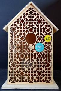 lot 65 image: ORNATE CARVED WOODEN LIGHTED BIRD BOX - (DECORATIVE ONLY)