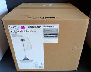 lot 135 image: Home Decorators Collection 1-Light Brushed Nickel Contemporary Mini Pendant - NEW IN OPEN BOX
