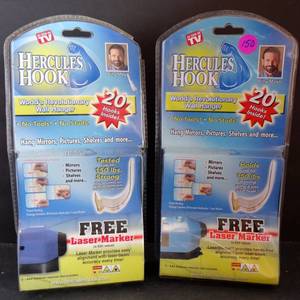 lot 150 image: VINTAGE Hercules Hook Picture Wall Drywall Anchors Hanger Gorilla Monkey Hooks Hang (BILLY MAYS ON COVER) (X2)