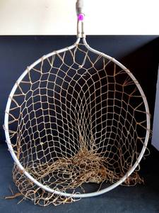lot 163 image: LARGE FISHING NET - NEEDS NEW NET  POLE IN GOOD CONDITION