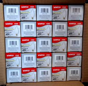lot 195 image: Satco A3662 Decorative Incandescent Flame Tip, 60W, Clear, Lot of 25 - NEW