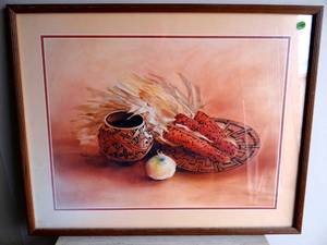 lot 205 image: LOVELY AMERICAN INDIAN THEMED PRINT MATTED & FRAMED - approx 25 x 32