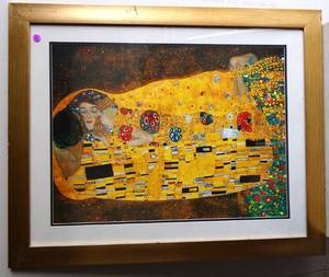 lot 207 image: COLORFUL WALL PRINT - MATTED IN LOVELY GOLD FRAME - measures 25 12 x 31 12