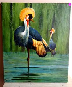 lot 210 image: ORIGINAL OIL PAINTING - AFRICAN CROWNED CRANES STANDING IN WATER - MEASURES 20 X 24