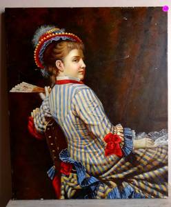 lot 222 image: ORIGINAL OIL PAINTING - TURN OF THE CENTURY DEBUTANTE - MEASURES 20 X 24