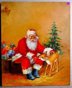 lot 223 image: ORIGINAL OIL PAINTING ON CANVAS - SANTA CLAUS AND BABY DEER - MEASURES 20 X 24