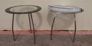 lot 240 image: BEAUTIFUL BLACK TRIM GLASS END TABLES WITH CHROME LEGS