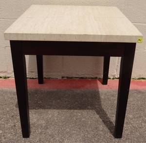 lot 261 image: BEAUTIFUL MARBLE TOP STYLE (ACRYLIC) END TABLE WITH WOODEN BASE - LIKE NEW