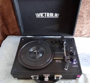 lot 17 image: Victrola Classic Portable Suitcase Record Player Turntable with 3-Speeds, Black - Like New