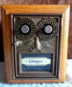 lot 200 image: Vintage  Double Dial Eagle Lock Post Office Lock Box Coin Bank - HAVE COMBO