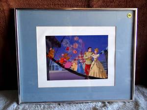 lot 290 image: AUTHENTIC DISNEY CINDERELLA LITHOGRAPH MATTED AND FRAMED UNDER GLASS - APPROX 16 X 20