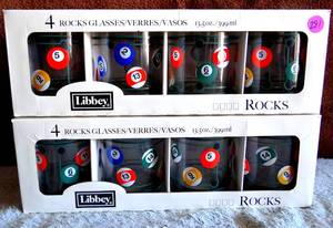 lot 291 image: Libbey Rocks Glasses Pool Billiards Balls New in Box 13.5 oz 399 ml Bar Barware (X 2 - 8 TOTAL GLASSES) - NIB