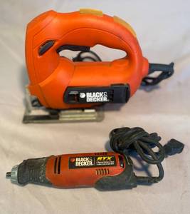 lot 27 image: Black & Decker Type 3 4.5amp variable speed keyless corded Jigsaw and Black & Decker RTX 3 speed Rotary Tool