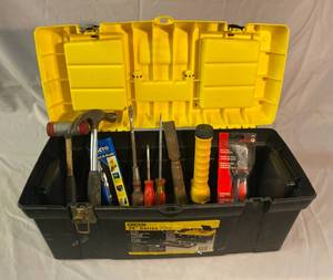 lot 43 image: Stanley 24 Series 200 Toolbox (no tray) with misc. tools