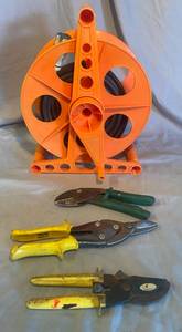 lot 75 image: Extension Cord Storage Reel and 3 Misc. garden tools