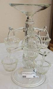 lot 14 image: RARE VINTAGE GLASS CUP TREE-STYLE HOLDER WITH CUPS AS SHOWN. Approx. 9 x 14.