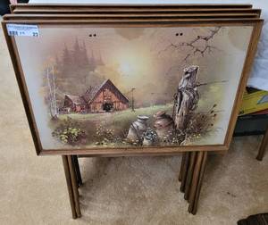 lot 23 image: LOT OF 4 VINTAGE TV DINNER FOLDING TRAYS IN STYLE AND CONDITION SHOWN. (YOUR BID X 4)