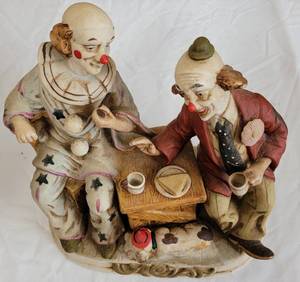 lot 29 image: PORCELAIN CLOWNS AT TABLE FIGURE WITH BOX AS SHOWN.