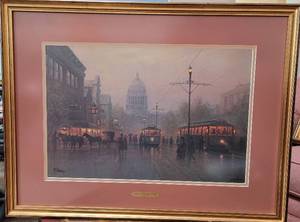 lot 41 image: VINTAGE 1978 FRAMED LIMITED EDITION LIGHTS ALONG THE AVENUE PRINT BY ARTIST G. HARVEY AS SHOWN. Approx. 30.5 w x 23.5 h with frame.