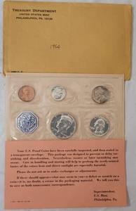 lot 45 image: 1964 UNCIRCULATED COIN SET IN SEALED PACKAGE AS SHOWN. PHILADELPHIA MINT.