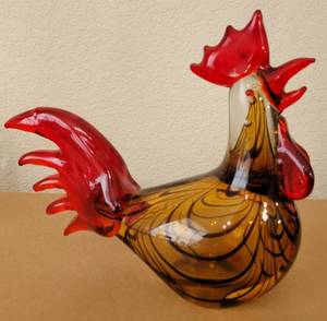 lot 63 image: HEAVY MURANO GLASS STYLE ROOSTER AS SHOWN.